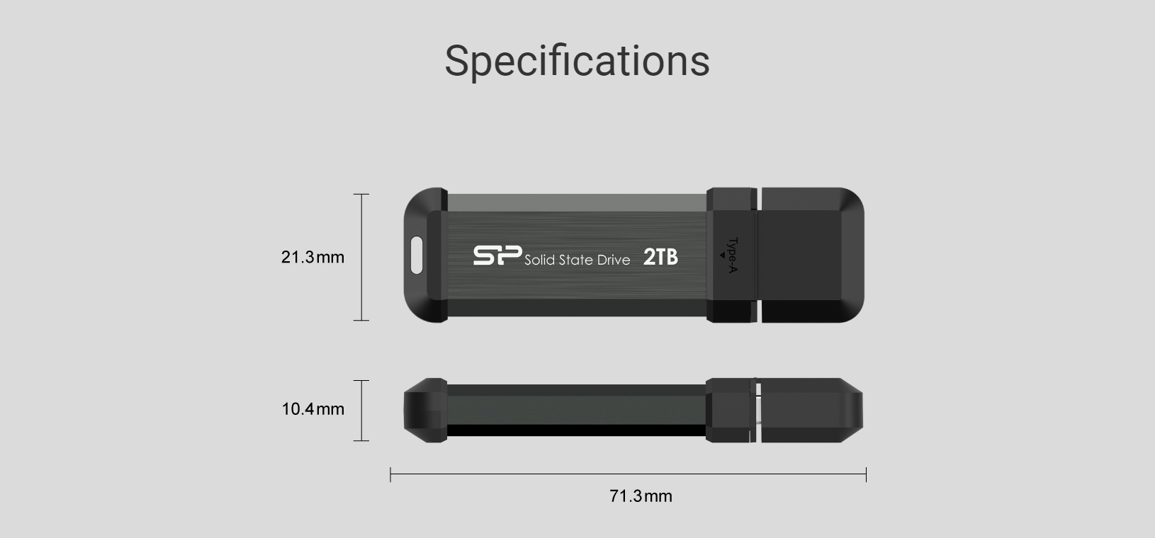 A large marketing image providing additional information about the product Silicon Power MS70 250GB USB 3.2 Gen 2 SSD Flash Drive - Gray - Additional alt info not provided